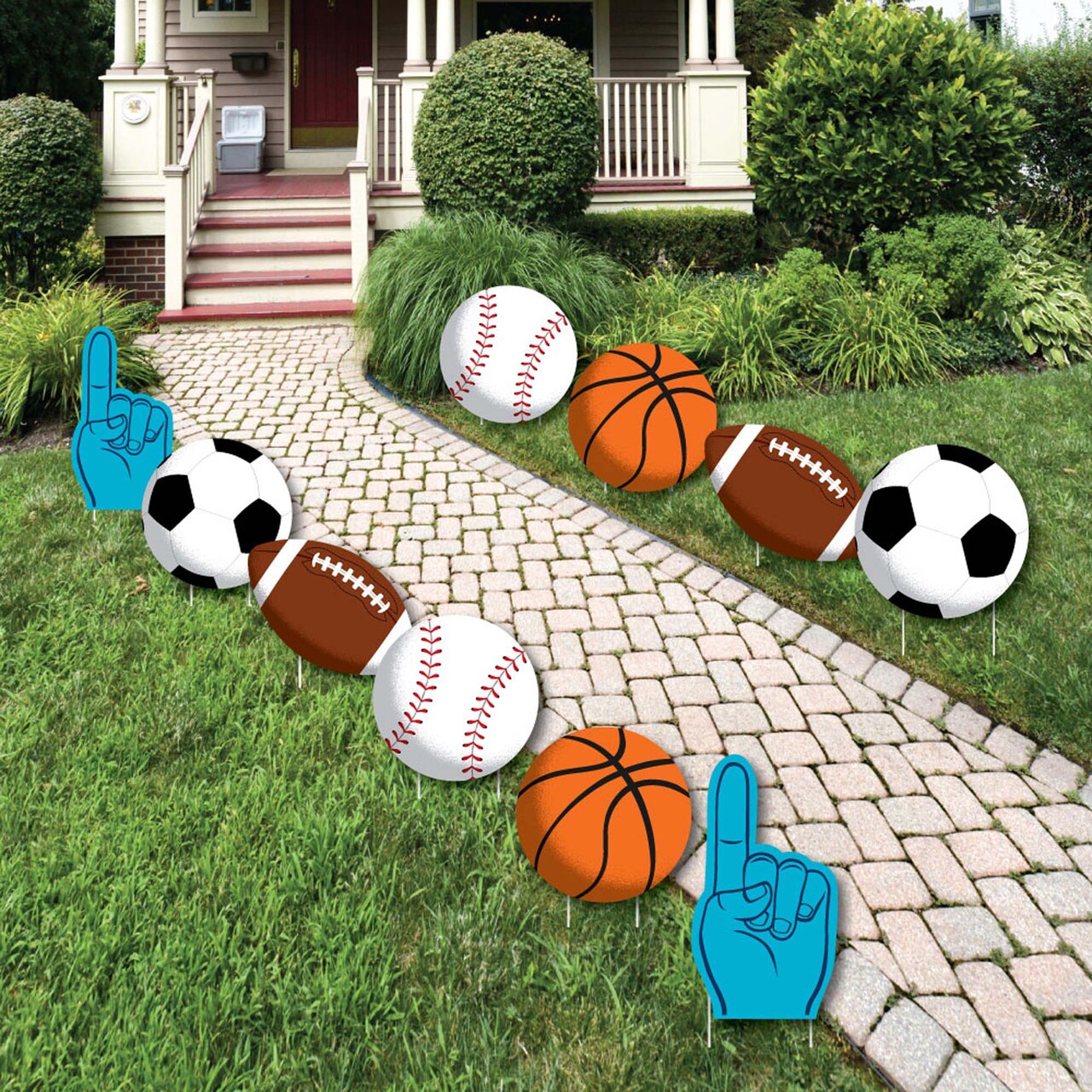 Big Dot of Happiness Go, Fight, Win - Sports - Basketball Baseball Football & Soccer Lawn Decor - Outdoor Baby Shower or Birthday Yard Decor - 10 Pc